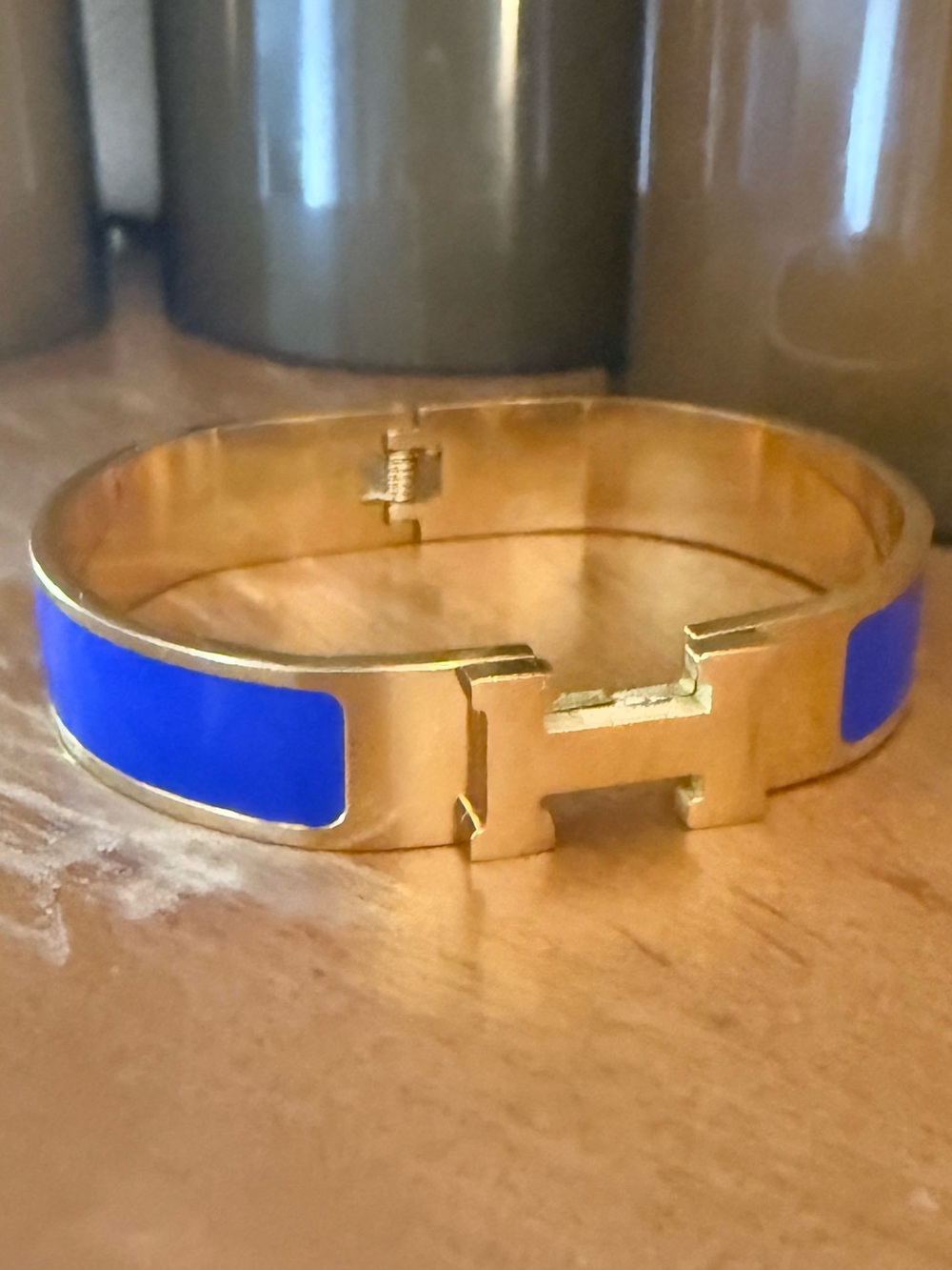 Gold-Tone Bracelet with Blue Enamel Inlay NEW
